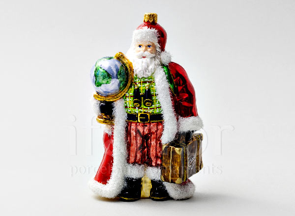 Елочная игрушка в подарочной коробке Дед Мороз с глобусом