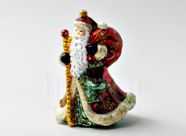 Елочная игрушка в подарочной коробке Дед Мороз в зеленом кушаке