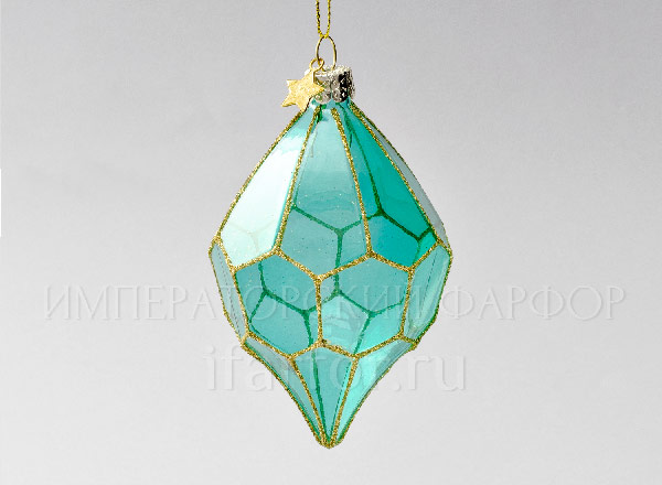 Елочная игрушка Прозрачный зеленый фонарик с золотой сеткой