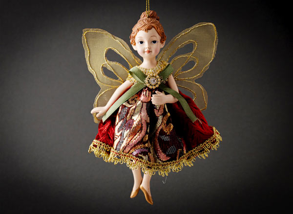 Christmas tree toy Little fairy in a burgundy dress 1