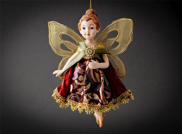 Christmas tree toy Little fairy in a burgundy dress 2