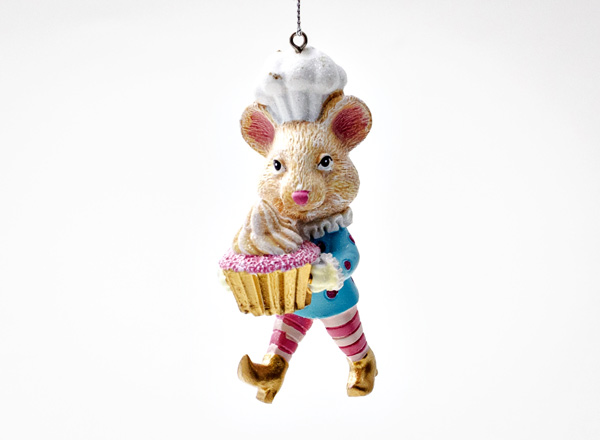 Christmas tree toy Mouse chef with a cupcake
