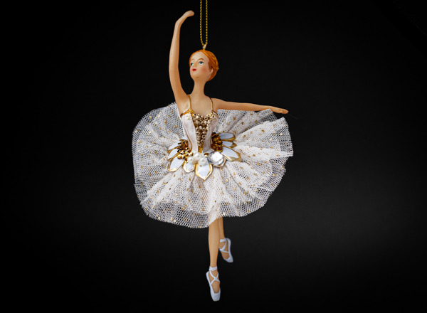 Christmas tree toy Ballerina in a silver tutu with lace 2