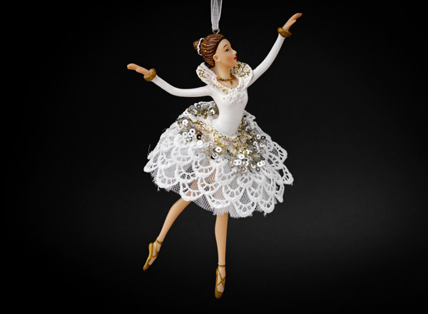 Christmas tree toy Ballerina in a white dress with lace 1