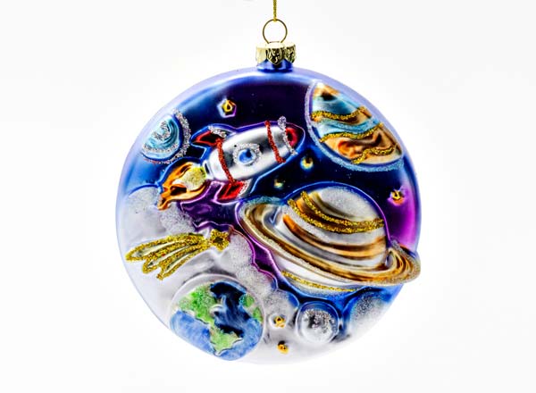 Елочная игрушка Диск Ракета в космосе