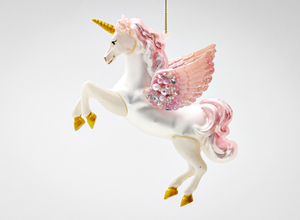 Елочная игрушка Единорог с жемчужными крыльями