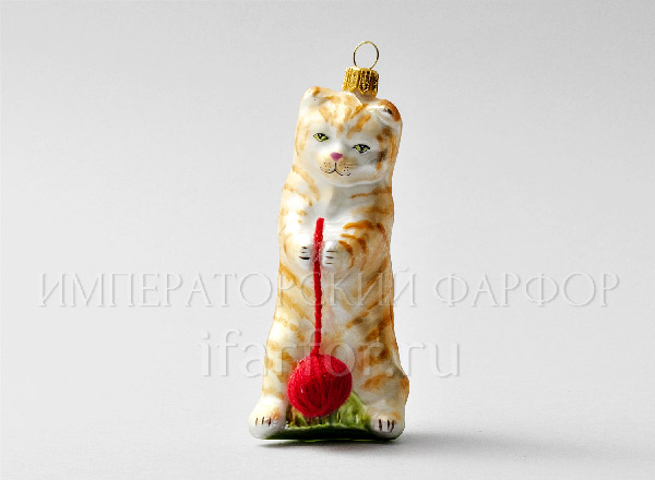 Елочная игрушка Котик рыженький с клубком