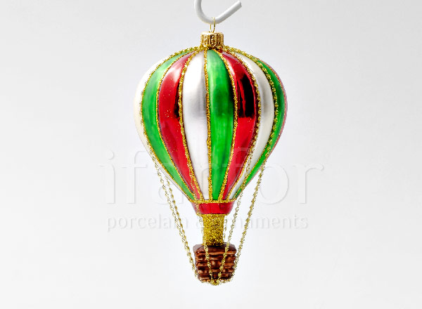 Елочная игрушка Воздушный шар полосатый красно-бело-зеленый