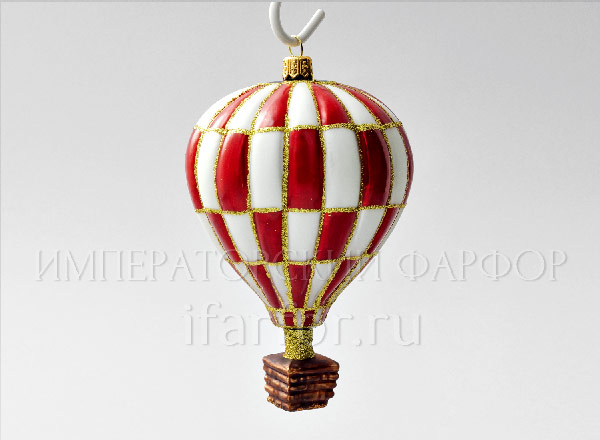 Елочная игрушка Воздушный шар в красно-белую клетку