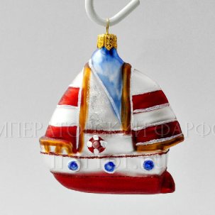 Елочная игрушка Парусник полосатый красный