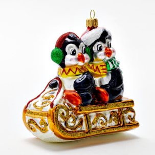 Елочная игрушка Пингвины на санках