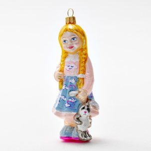Елочная игрушка Девочка с игрушечным зайчиком