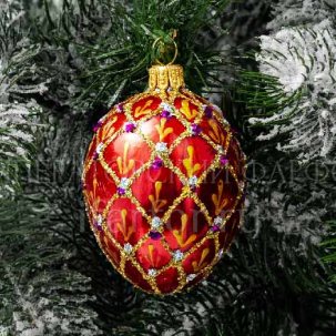 Елочная игрушка Яйцо Фаберже Сетка рубин красный