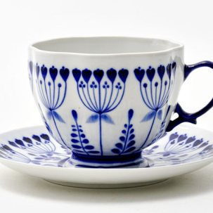 Чашка с блюдцем чайная Гжель тысячелистник 1 Лиза