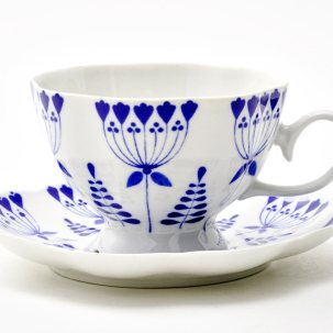 Чашка с блюдцем чайная Гжель тысячелистник 1 1/2 Тамара