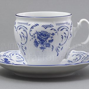 Чашка с блюдцем чайная Бернадотт Синие розы 1/2 Бернадотт бочка