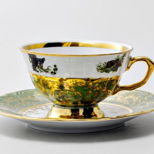 Чашка с блюдцем чайная Охота Зеленая 1 1/2 STERNE PORCELAN 220 мл.