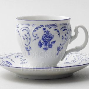 Чашка с блюдцем кофейная Бернадотт Синие розы 1/2 Бернадотт