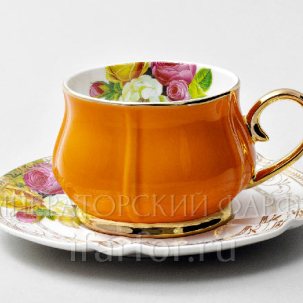 Чашка с блюдцем чайная Тюльпан Оранжевый 1/2 Тюльпан Royal Classics 200 мл.