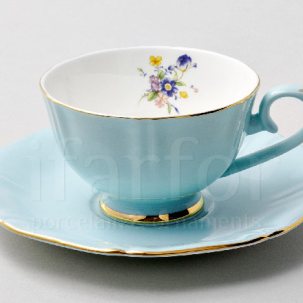 Чашка с блюдцем чайная Времена года. Голубой 1/2 Queens crown 200 мл.