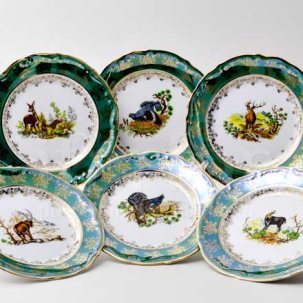 Набор тарелок столовый Охота Зеленая 6/6 Мария-Тереза