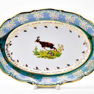 Блюдо овальное Охота зеленая. Олень Мария-Тереза Овальное