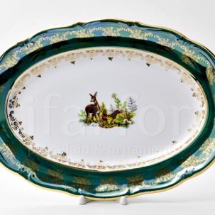 Блюдо овальное Охота Зеленая Мария-Тереза Овальное