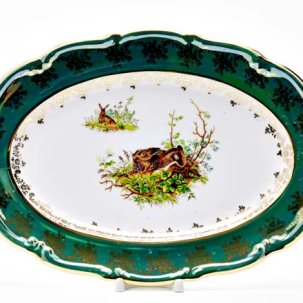 Блюдо овальное Охота Зеленая Мария-Тереза Овальное