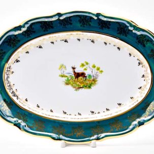 Блюдо овальное Охота зеленая. Косуля Мария-Тереза Овальное