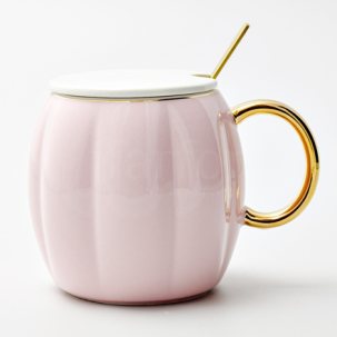 Кружка с крышкой и ложкой Розовая Royal Classics