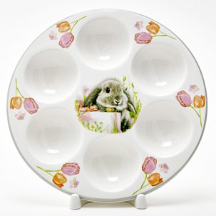 Поднос для яиц Кролик с подарком Круглый лоток на 6 яиц