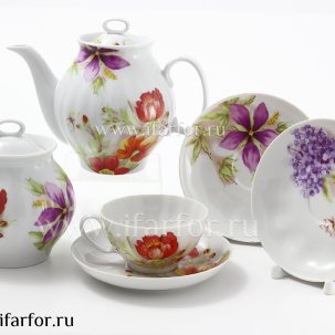 Сервиз чайный Альпийские цветы 6/14 Белый лебедь