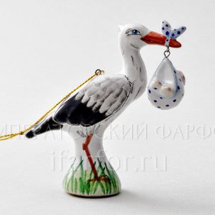 Елочная игрушка Аист с младенцем