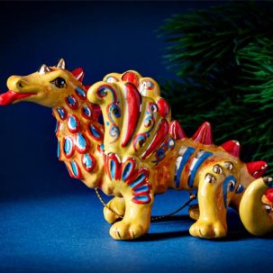 Елочная игрушка Дракон сказочный оранжевый