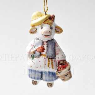 Елочная игрушка Бычок с корзинкой Рисунок 10 48 x 75 мм.