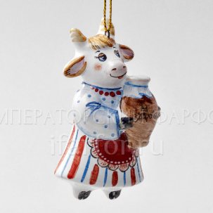 Елочная игрушка Корова На здоровье Корова На здоровье (красный фартук) 40 x 80 мм.