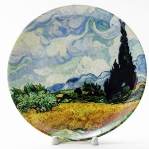 Декоративная тарелка Пшеничное поле с кипарисом