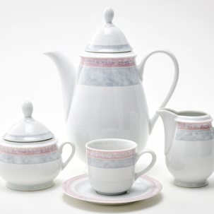 Сервиз кофейный Серый мрамор с розовым кантом 6/17 Яна