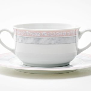 Чашка с блюдцем бульонная Серый мрамор с розовым кантом 1/2 Яна