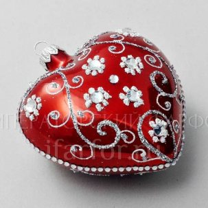 Елочная игрушка Сердечко Цветочный орнамент 108 мм.
