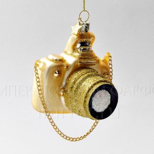 Елочная игрушка Ретро Техника. Фотоаппарат золотой