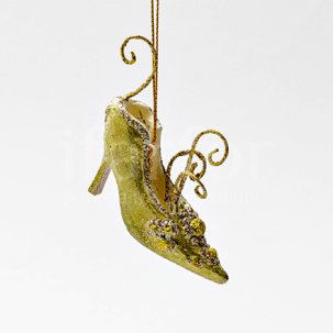 Елочная игрушка Туфелька феи золотая