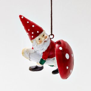 Елочная игрушка Гном с мухомором