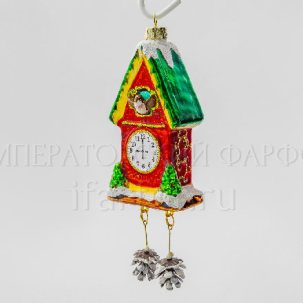 Елочная игрушка Часы с кукушкой Красные 155 мм.