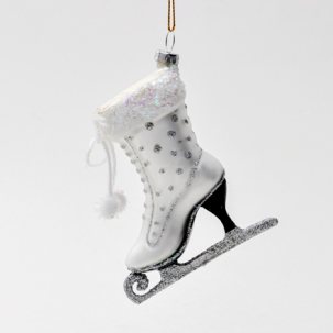 Елочная игрушка Фигурный конек серебристый с горошком