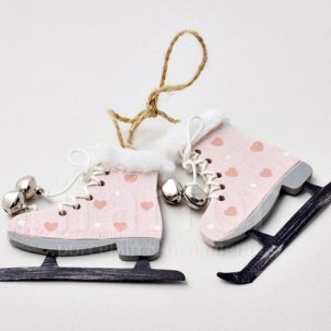 Елочная игрушка Коньки бежевые. Сердечки