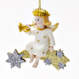 Елочная игрушка Звездный ангелочек с дудочкой
