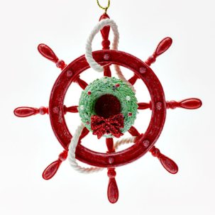 Елочная игрушка Штурвал красный