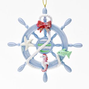 Елочная игрушка Штурвал синий