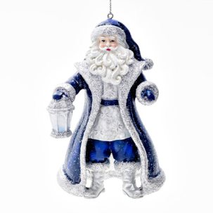 Елочная игрушка Дед Мороз в серебристо-синей шубе